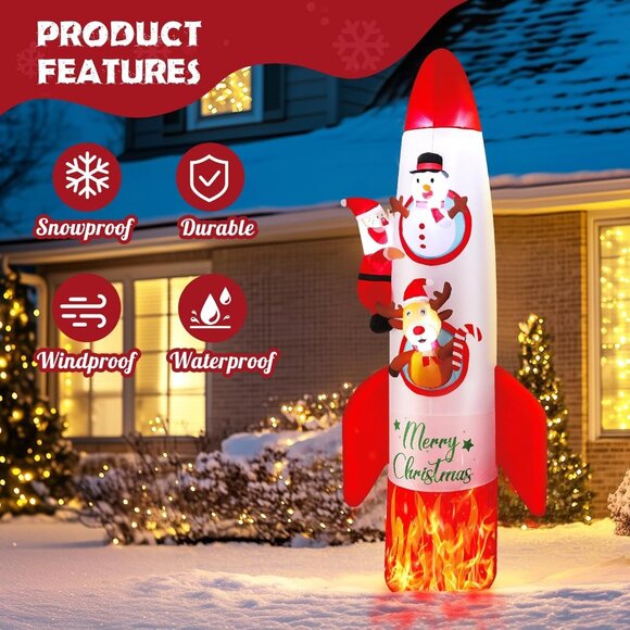 ⚡8FT Christmas Inflatable Rocket LED Light Santa & Snowman Outdoor Decorations - Picture 3 of 8